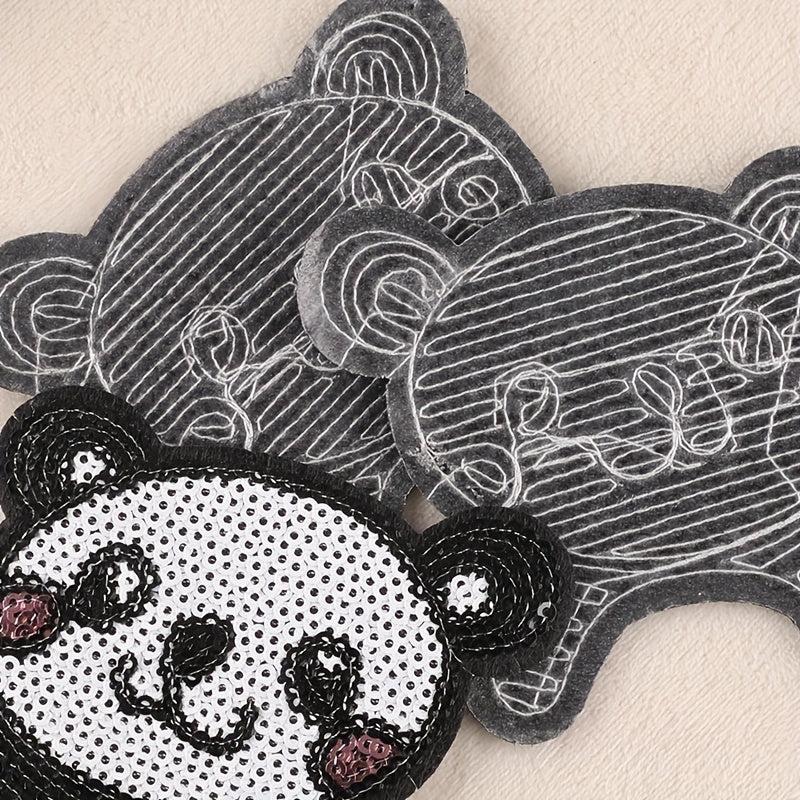 3pcs Sequined Panda Head Embroidery Patches Ironing Cloth Stickers