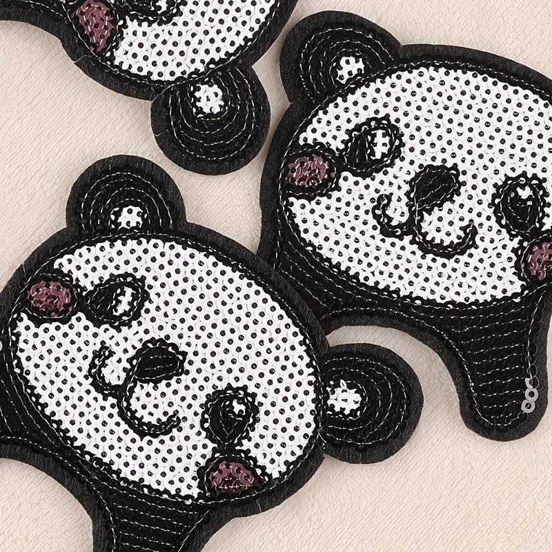 3pcs Sequined Panda Head Embroidery Patches Ironing Cloth Stickers
