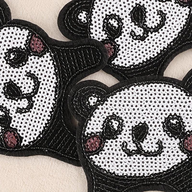 3pcs Sequined Panda Head Embroidery Patches Ironing Cloth Stickers