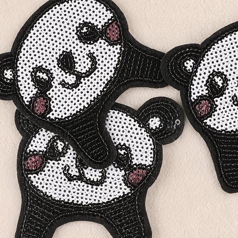 3pcs Sequined Panda Head Embroidery Patches Ironing Cloth Stickers