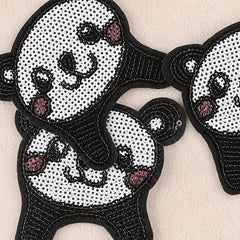 3pcs Sequined Panda Head Embroidery Patches Ironing Cloth Stickers
