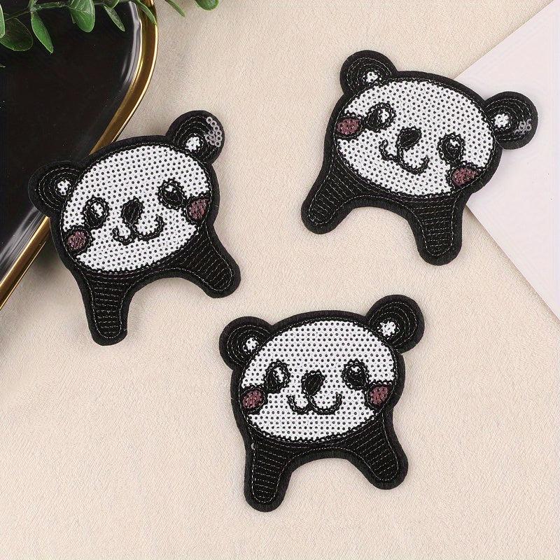 3pcs Sequined Panda Head Embroidery Patches Ironing Cloth Stickers