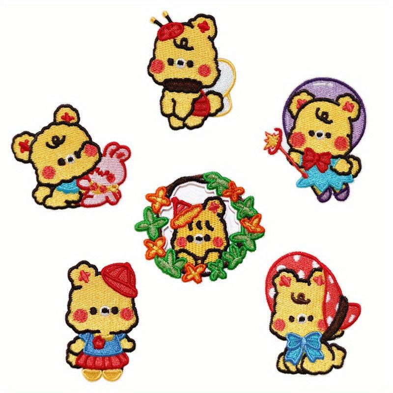 6pcs Bear Embroidered Patches Sew On Applique Repair Patch Decorations Men