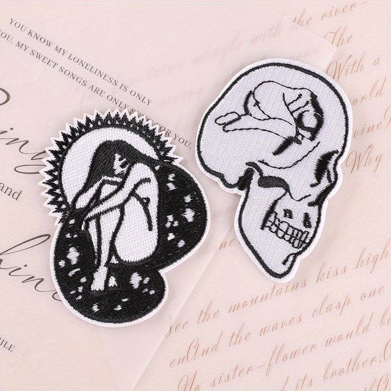 2pcs Punk Skull Embroidered Badges Iron-On Patches for Costume Decoration