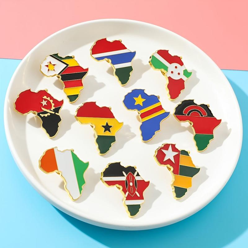 World Map Brooch Africa Angola Ghana Kenya Enamel Pin Backpack Gift