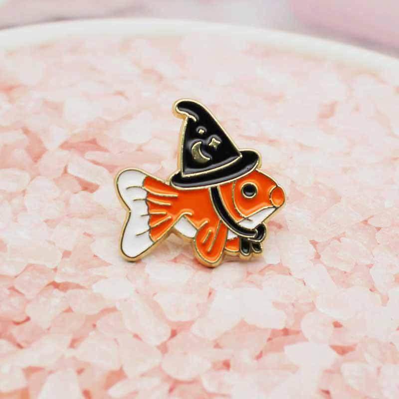 Fish Wears Magic Hat Travels World Oil Drop Brooch