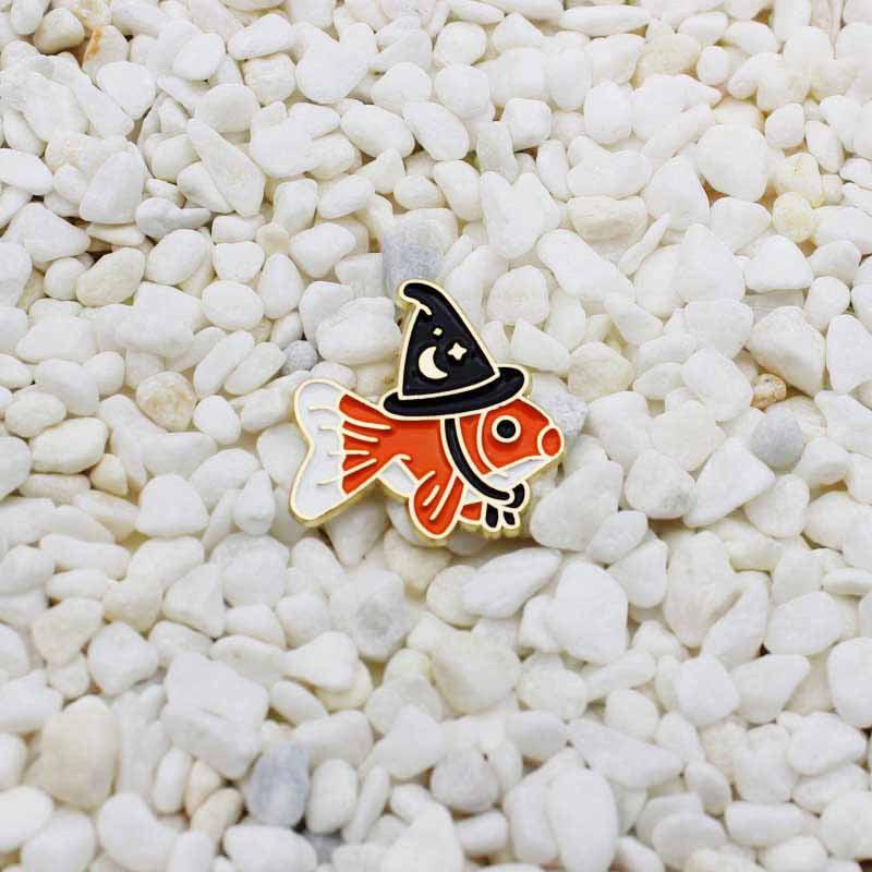 Fish Wears Magic Hat Travels World Oil Drop Brooch
