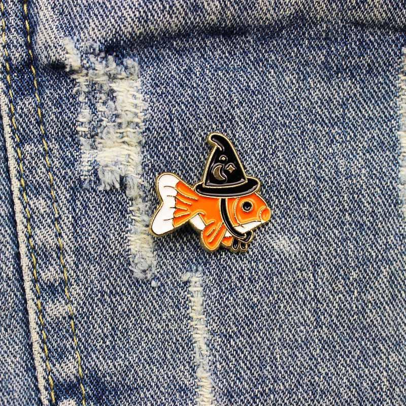Fish Wears Magic Hat Travels World Oil Drop Brooch