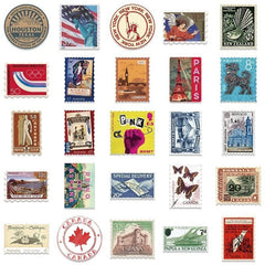 50pcs Vintage Travel Stamp Waterproof Vinyl Stickers Pack