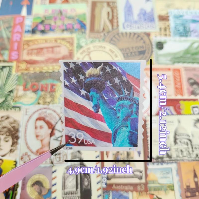 50pcs Vintage Travel Stamp Waterproof Vinyl Stickers Pack