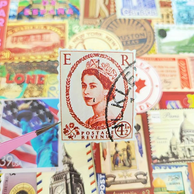 50pcs Vintage Travel Stamp Waterproof Vinyl Stickers Pack
