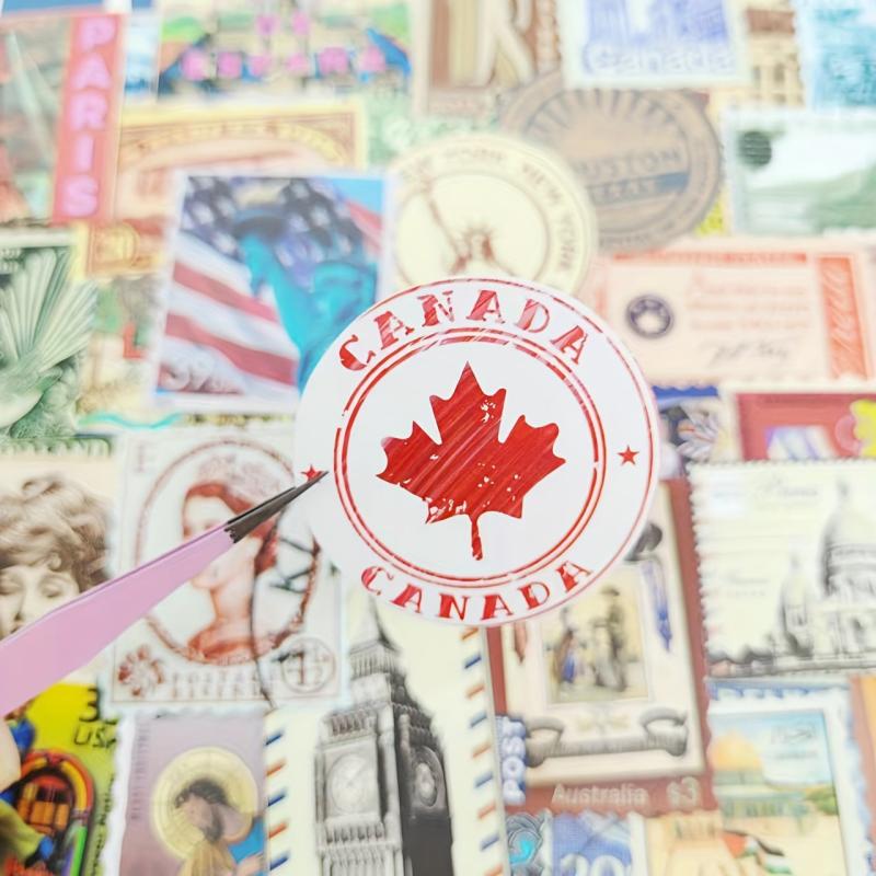 50pcs Vintage Travel Stamp Waterproof Vinyl Stickers Pack