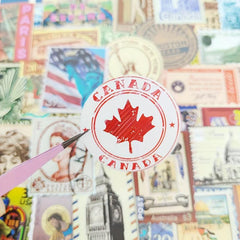 50pcs Vintage Travel Stamp Waterproof Vinyl Stickers Pack