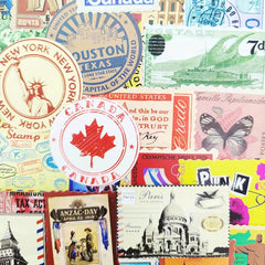 50pcs Vintage Travel Stamp Waterproof Vinyl Stickers Pack
