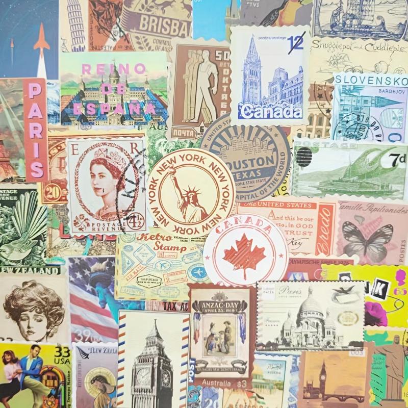 50pcs Vintage Travel Stamp Waterproof Vinyl Stickers Pack