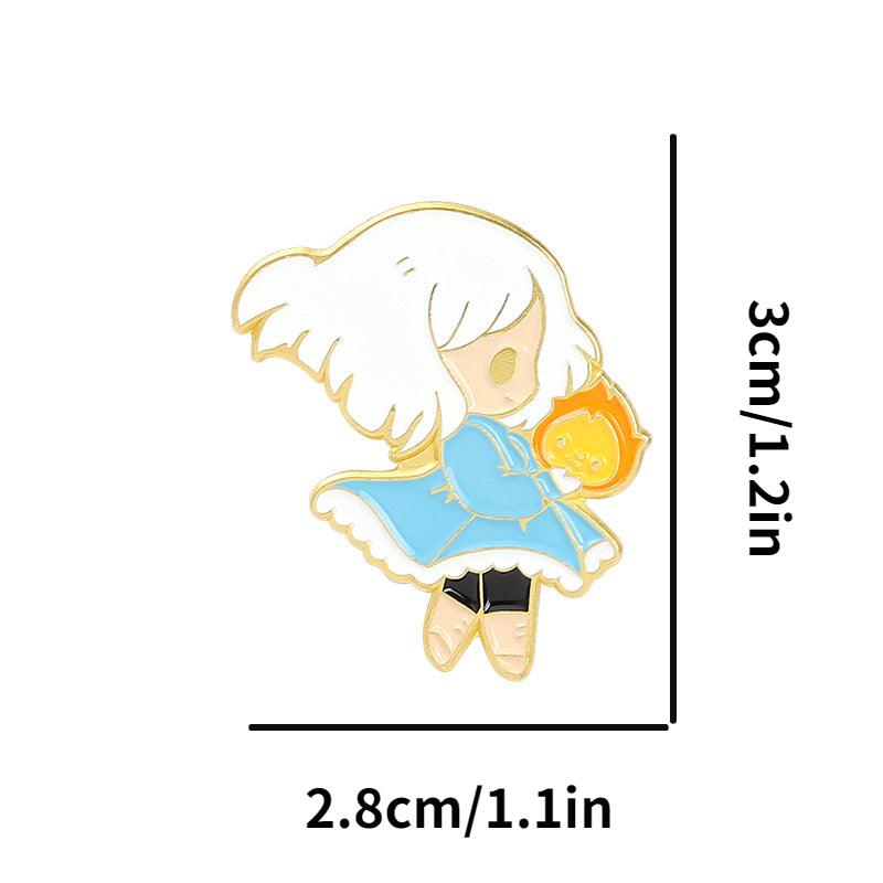 Cartoon Enamel Pin Girl And Cat Brooch