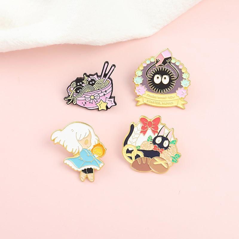 Cartoon Enamel Pin Girl And Cat Brooch