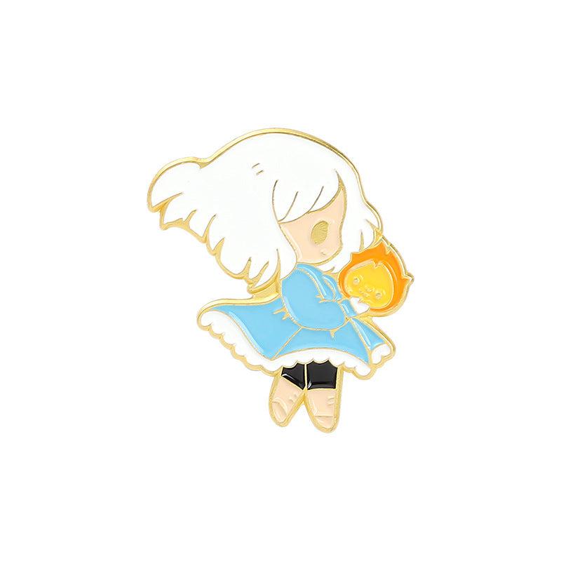 Cartoon Enamel Pin Girl And Cat Brooch