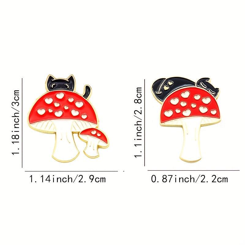Cat Red Heart Mushroom Brooch