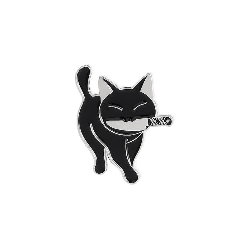 Cute Enamel Cat Handle Brooch Pin