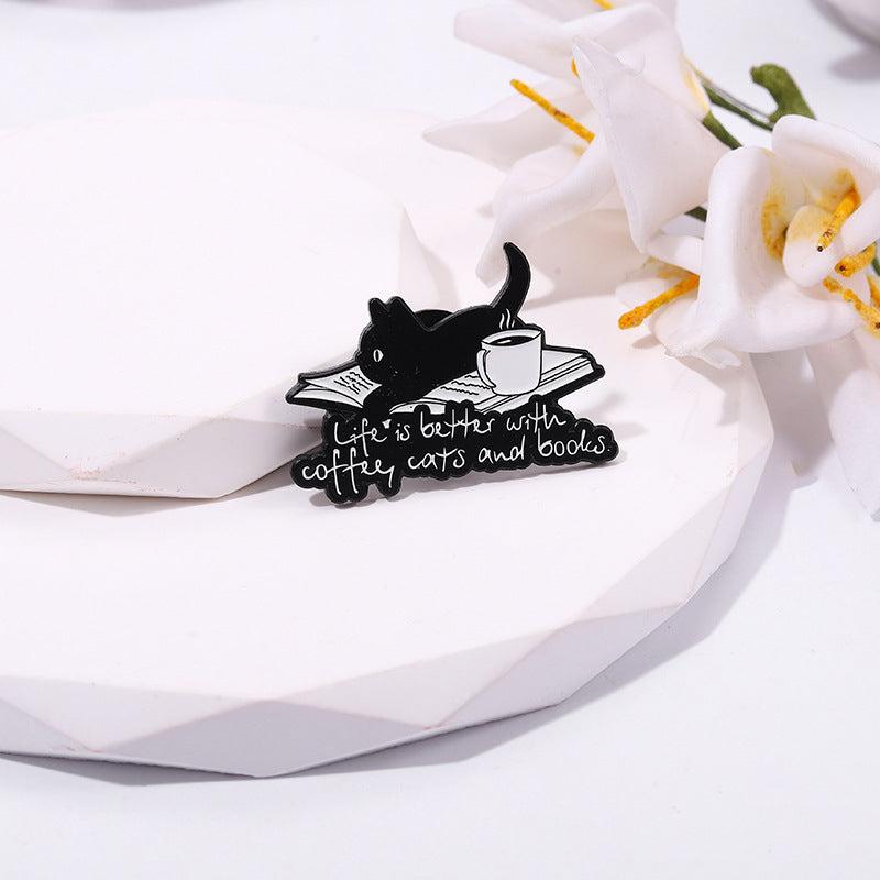 Aluminum Cat Coffee Brooch