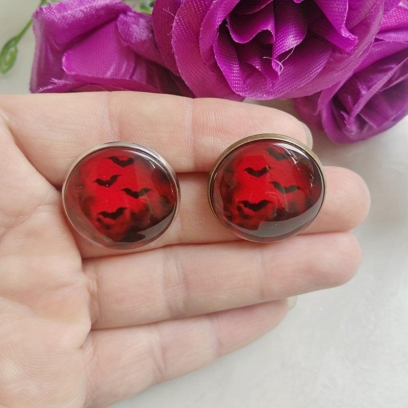 Blood And Bat Glass Brooch Dracula Witchcraft Round Brooch