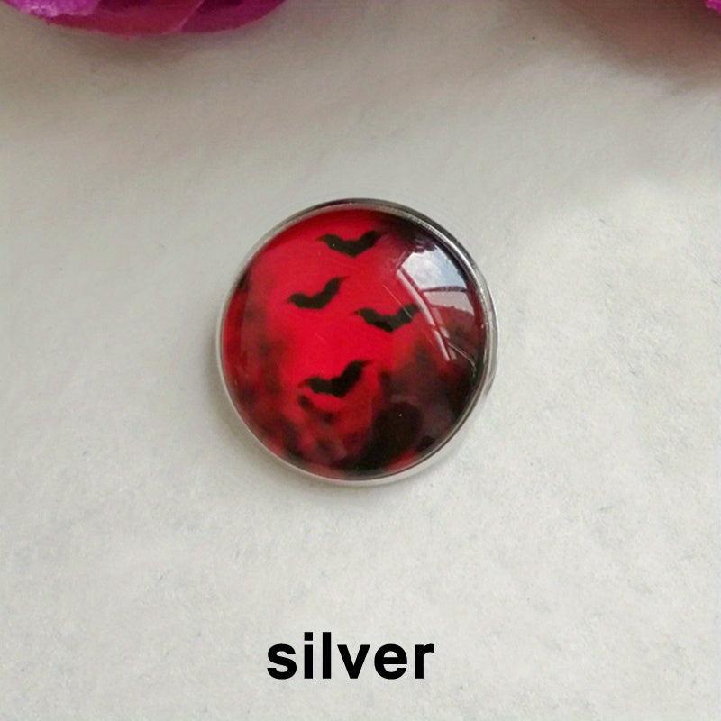 Blood And Bat Glass Brooch Dracula Witchcraft Round Brooch