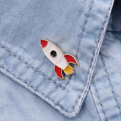 Cartoon Rocket Brooch Mini Enamel Pin Backpack Clothing Accessories