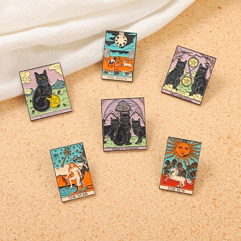 Gothic Sun Moon Stars Cat Enamel Pins