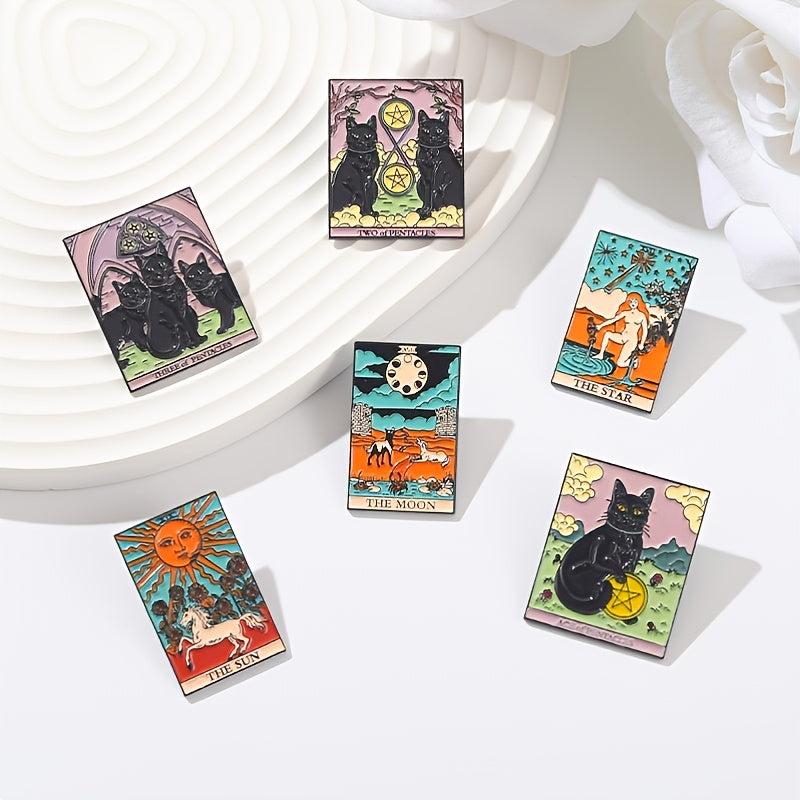 Gothic Sun Moon Stars Cat Enamel Pins