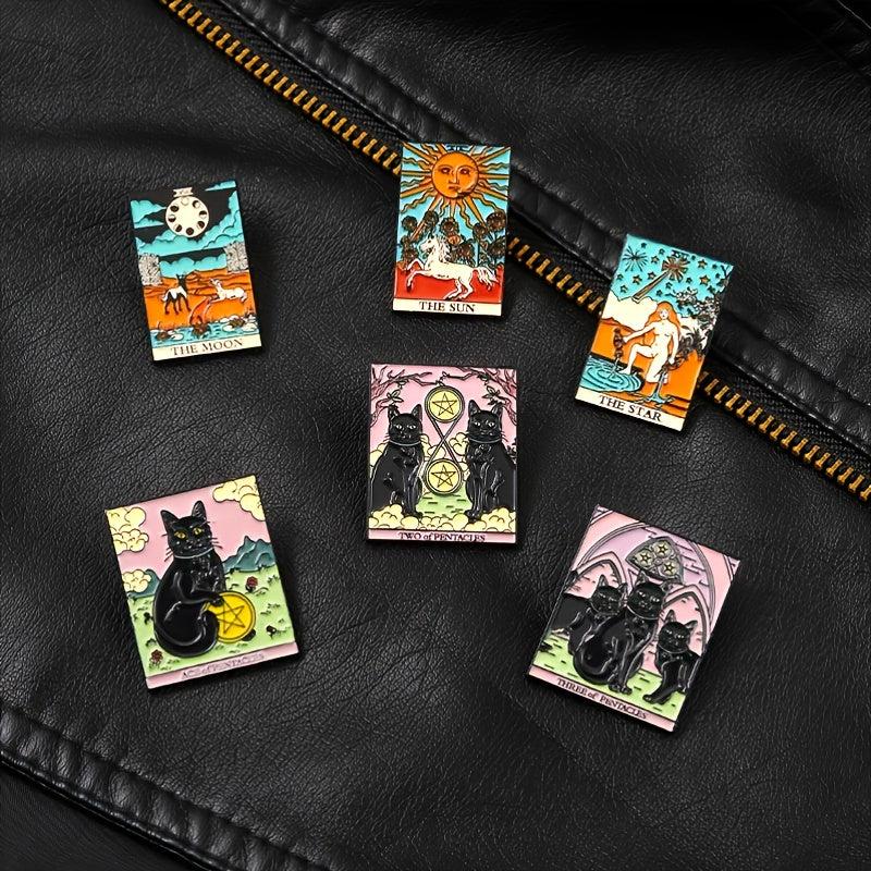 Gothic Sun Moon Stars Cat Enamel Pins