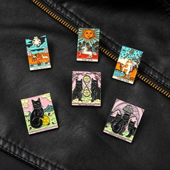 Gothic Sun Moon Stars Cat Enamel Pins