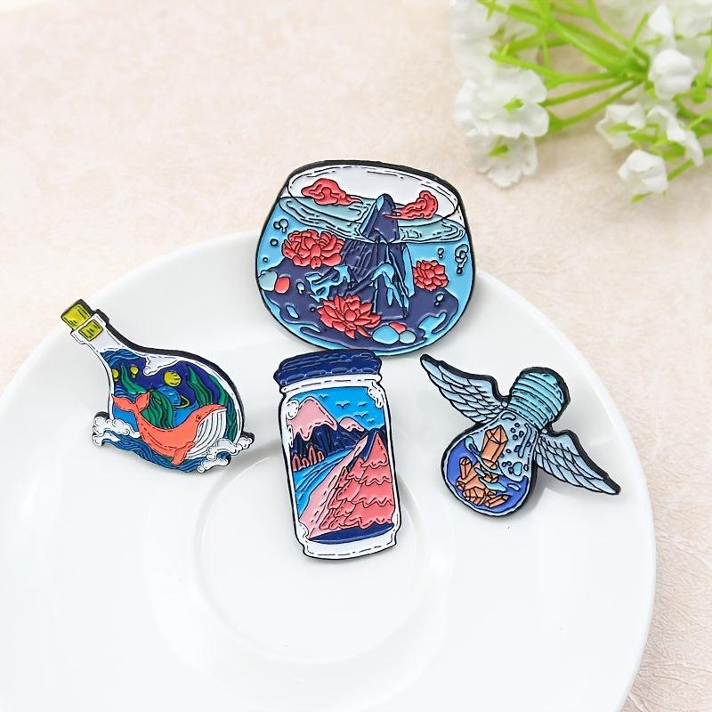 Ocean Heart Light Bulb Glass Bottle Brooch