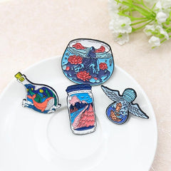 Ocean Heart Light Bulb Glass Bottle Brooch