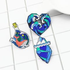 Ocean Heart Light Bulb Glass Bottle Brooch