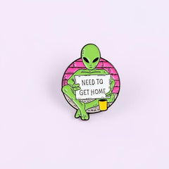 Funny Alien E T Enamel Pin Set - Cartoon Green Alien Print - Anime Pins Gift