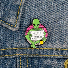 Funny Alien E T Enamel Pin Set - Cartoon Green Alien Print - Anime Pins Gift