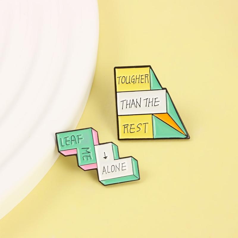 Geometric Step Brooch for Men - Colored Letter Print