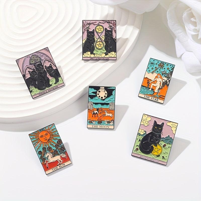 Tarot Enamel Pins Sun Moon Stars Witch Brooches Gothic Jewelry Gift