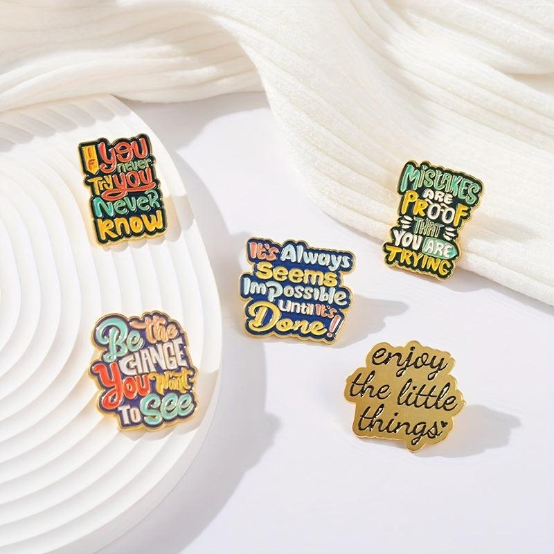 Geometry English Letters Enamel Brooch Fun Quotes Alloy Pins Badges