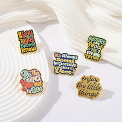 Geometry English Letters Enamel Brooch Fun Quotes Alloy Pins Badges