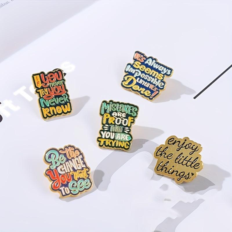 Geometry English Letters Enamel Brooch Fun Quotes Alloy Pins Badges