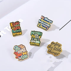 Geometry English Letters Enamel Brooch Fun Quotes Alloy Pins Badges