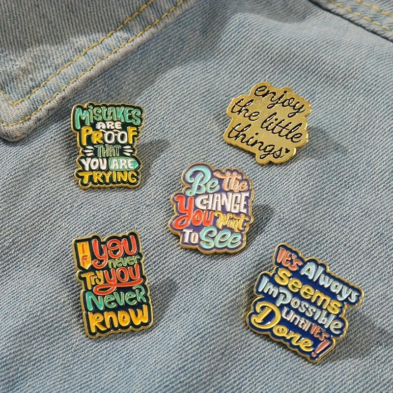 Geometry English Letters Enamel Brooch Fun Quotes Alloy Pins Badges