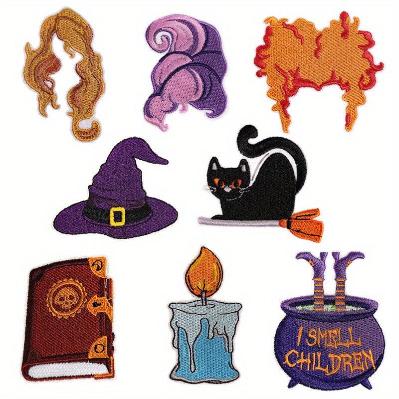 8pcs Witch Iron On Patches Embroidered Applique Repair Patch DIY Crafts