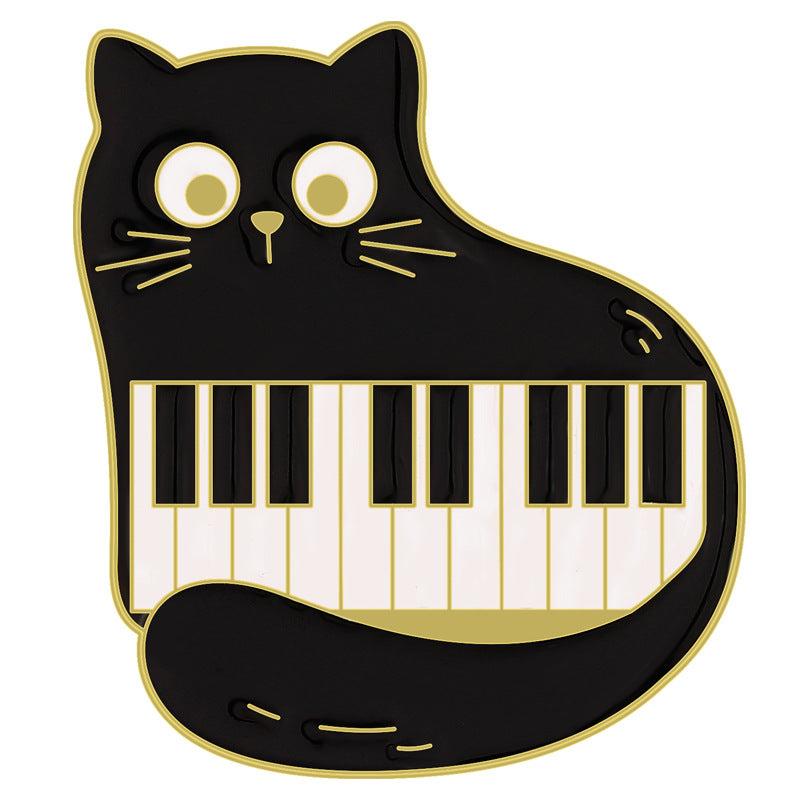 Cat Piano Notes Brooch Buttons & Pins Aluminum Alloy