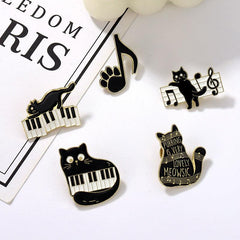 Cat Piano Notes Brooch Buttons & Pins Aluminum Alloy