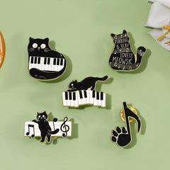 Cat Piano Notes Brooch Buttons & Pins Aluminum Alloy
