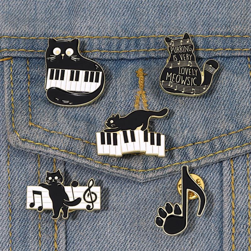 Cat Piano Notes Brooch Buttons & Pins Aluminum Alloy