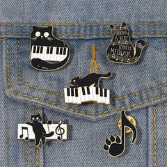Cat Piano Notes Brooch Buttons & Pins Aluminum Alloy